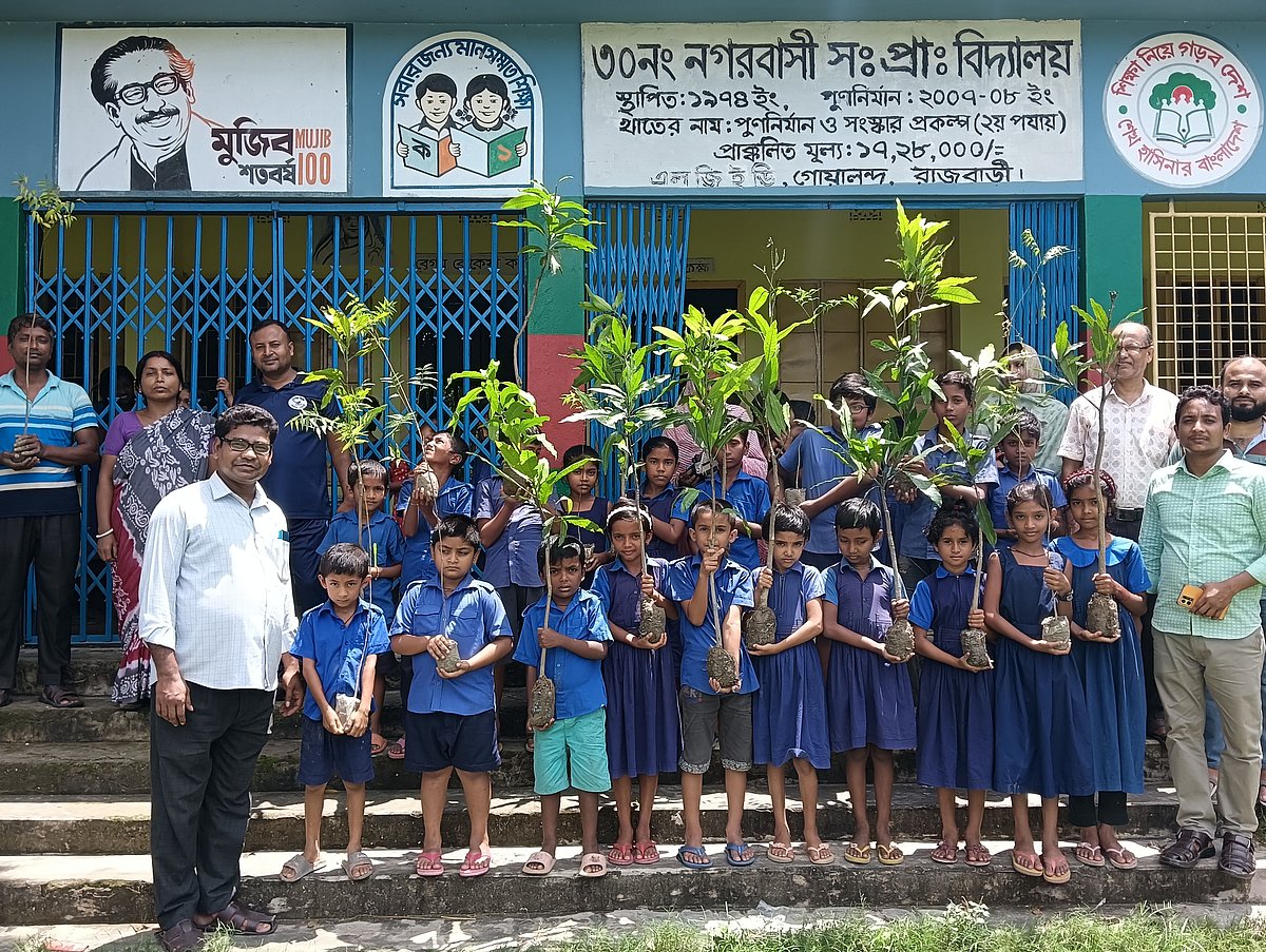 রাজবাড়ীতে ফলদ, বনজ ও ঔষধি গাছের চারা রোপণের পাশাপাশি শিক্ষার্থীদের মধ্যে বিতরণও করা হয়। গতকাল গোয়ালন্দ উপজেলার নগরবাসী সরকারি প্রাথমিক বিদ্যালয়